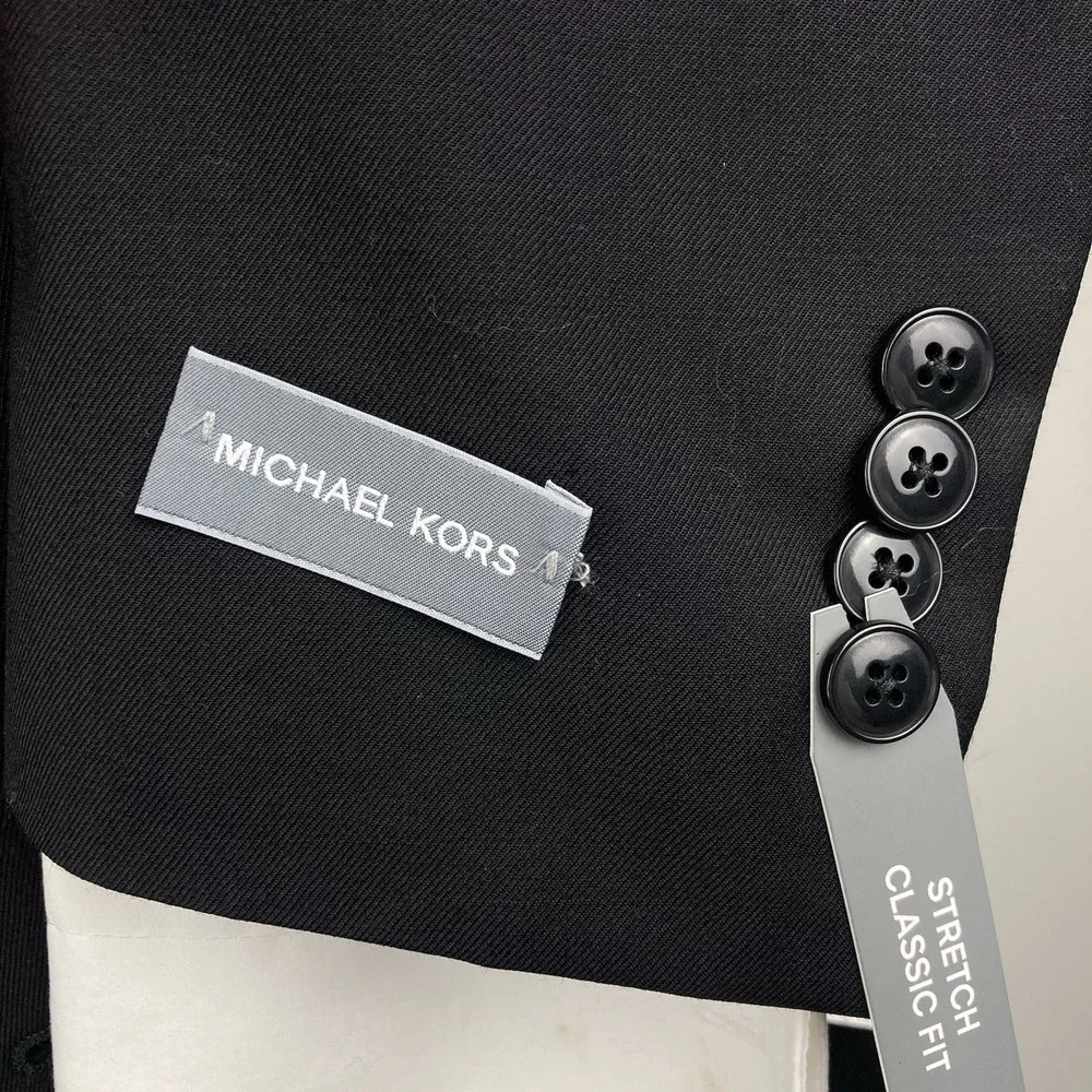Michael Kors Mens Classic-fit Suit Jacket Blazer 42S‎ Black Solid Stretch E06827